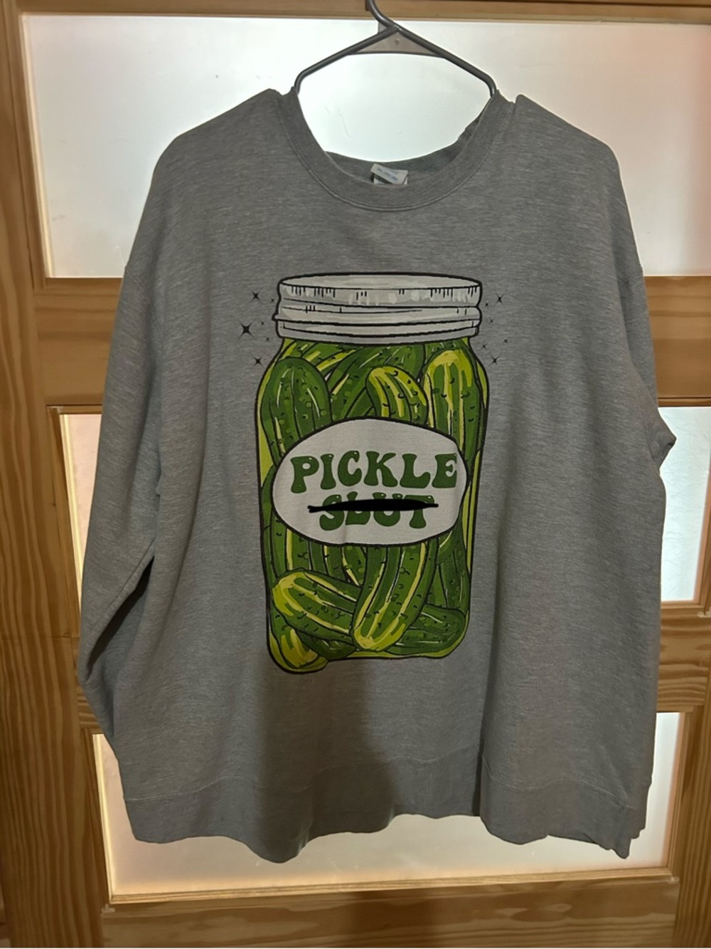 Gray Sweatshirt with Green Pickle Jar Graphic